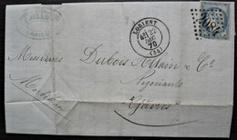 N° 44A Cérès émission De Bordeaux Sur Lettre De 1870 De F. Jullien Vins Et Spiritueux à Lorient, Pour Gâvres Morbihan - 1849-1876: Klassik