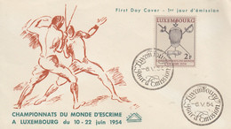 Enveloppe  FDC  1er  Jour   LUXEMBOURG   Championnat  Du  Monde  D' ESCRIME    1954 - Esgrima