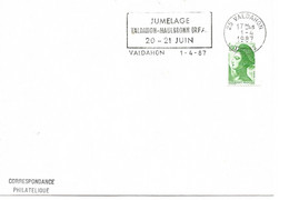 France Enveloppe  Cachet à Date Jumelage  (Doubs) Valdahon -Maulbronn (RFA)1987 Timbre De Roulette Décalé - Sellado Mecánica (Otros)