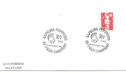 France Enveloppe  Cachet à Date 100 Ans Sapeurs Pompiers (Doubs) Vieux Charmont -1990 - Mechanical Postmarks (Other)