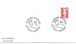 France Enveloppe  Cachet à Date 100 Ans Sapeurs Pompiers (Doubs) Vieux Charmont -1990 - Maschinenstempel (Sonstige)