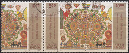 INDIA 2000 Madhubani   Mithila Paintings,  3v Horizontal  Strip 5Rx1 & 10 RX 2  Stamps  Setenant.  Used. (0) - Oblitérés