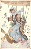CPA Voici Mes Souhaits - Femme Sur Un Fauteuil En Osier à Hélice Style Montgolfière - Oblitéré En 1906 - Frauen