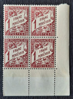 Monaco 1926/43  Taxe N°23 Avec Variété "o" De Poste Ouvert Bloc De 4 CdF  **TB - Neufs