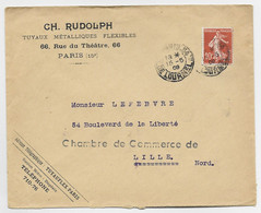 SEMEUSE 10C LETTRE PARIS 34 15.5.1909 POUR LILLE + GRIFFE CHAMBRE DE COMMERCE + GREVE 1909 - Otros & Sin Clasificación