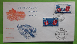 Gemellaggio ROMA PARIGI Jumellage Rome Paris Italia Fdc Cover 1959 , TB - Other