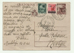 CARTOLINA POSTALE DUE FRANCOBOLL DA LIRE 1,20 + 60 CENTESIMI DA MONTELUPO - Poststempel