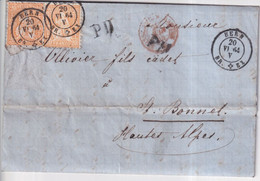 1864 -SUISSE -LETTRE De BERN - AMBULANT CIRCULAIRE N°4 ! +NEUCHATEL à GENEVE + ETIQUETTE AU DOS =>ST BONNET (HTES ALPES) - Briefe U. Dokumente