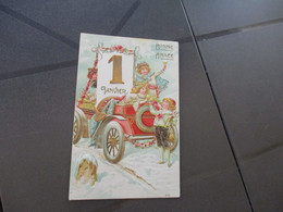 CPA Bonne Année Voiture Ancienne Enfant Gaufrée Relief - Pasen