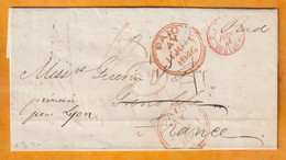 1846 - Lettre Pliée En Anglais En Port Payé De London, Londres Vers Grenoble Puis Lyon -  Via Boulogne - Marcophilie