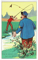 Illustrator Illustrateur Humor Humour Fishing Pecheur Hengelsport Garde De Peche Gendarme CPA AK - Chaperon, Jean