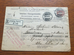 K32 Schweiz 1906 Internes Einzugsmandat Von Lausanne Per Einschreiben Nach Baulmes "Nicht Eingelöst./Impayé." - Covers & Documents