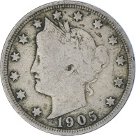 Monnaie, États-Unis, Liberty Nickel, 5 Cents, 1905, U.S. Mint, Philadelphie - 1883-1913: Liberty (Libertà)