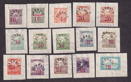 HUNGARY - Mi.No. 46/60, Complete Series On Fragments, Cancelled With Cancel Of Post Office Pecs. / 2 Scans - Marcofilie