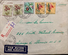 BELGIUM CONGO 1956, PLANT ,FLOWER, CANCELLATION LEOPOLDVILLE CITY! AIRMAIL, 5 STAMPS,REGISTER USED COVER TO USA - 1947-60: Covers