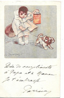 A. ZANDRINO  -1921 ENFANT TENANT SON PETIT CHIEN EN LAISSE, LANTERNE, LAMPION  N° 87-6 REV.STANPA MILANO - Zandrino