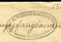 Cachet Du Service Des Interprètes Du Dépôt De Prisonniers De Guerre Du Havre Sur Enveloppe De Holstein -  F 214 - 1. Weltkrieg 1914-1918