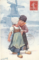 Cpa Illustration Deux Petits Enfants Des Flandres S'embrassant - Nord-Pas-de-Calais