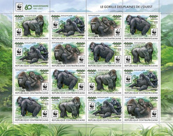 Central African Republic 2021 60th Of WWF Gorillas Sheet Of 4 Strips Of 4 Stamps Overprinted With Green Foil - Gorilles