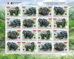 Central African Republic 2021 60th Of WWF Gorillas Sheet Of 4 Strips Of 4 Stamps Overprinted With Red Foil - Gorilles