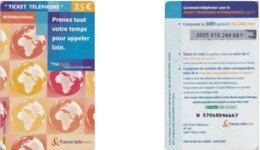 Ticket Téléphone - France - France Telecom - 7,5€ International, Série W 5722, Exp. 30/06/2007 - Biglietti FT