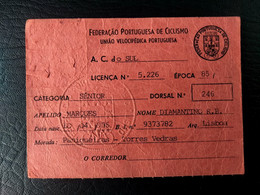 LICENÇA FEDERAÇÃO PORTUGUESA DE CICLISMO - CORREDOR - SPORTING CLUBE LOURES (BA5#C96) - Membership Cards