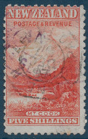 Nouvelle Zelande Mont Cook N°93 5shilling Vermillon Sans Filigrane Obliteration Octogonale "PAQ FR N°1 LIGNE N" RRR - Used Stamps