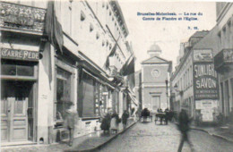 Bruxelles Molenbeek  La Rue Du Comte De Flandre Et L'eglise Animée Publicité Sunlight Savon Charette Voyagé En 1908 - St-Jans-Molenbeek - Molenbeek-St-Jean