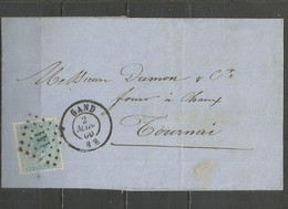 Belgique - N°18 Obl.LP141 De GAND Vers TOURNAI Du 2/3/1866 - Postmarks - Points