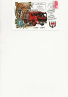 THEME POMPIERS - CARTE AVEC FLAMME ILLUSTREE - CENTENAIRE DU CORPS DES SAPEURS POMPERS WITTENHEIM -HT RHIN -1989 - Unclassified