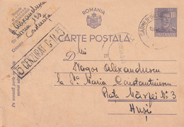 A16430   -   MILITARY LETTER POSTAL STATIONERY KING MICHAEL 10 LEI CENZURAT CONSTANTA USED 1941  SENT TO HUSI - World War 2 Letters