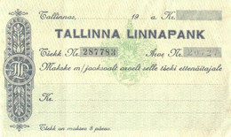 Estonia:Tallinna Linnapank Unused Check, Pre 1940 - Cheques & Traveler's Cheques