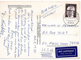 59878 - Bund - 1972 - 70Pfg Heinemann EF A LpAnsKte SCHWETZINGEN -> El Paso, TX (USA) - Cartas & Documentos