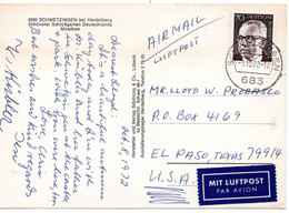 59878 - Bund - 1972 - 70Pfg Heinemann EF A LpAnsKte SCHWETZINGEN -> El Paso, TX (USA) - Covers & Documents