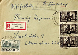 Saarland 1952, 5 Fr Und 15 Fr Freimarken Saar V, Einschreiben, Gestempelt Landpost Bardenbach über Wadern (S (11-225 L) - Storia Postale