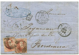 BELGIQUE -  MEDAILLON N°12 A ? X2 MARGES P4 ANVERS SUR LETTRE AVEC CORRESPONDANCE POUR PARIS, 1859 - 1858-1862 Medaglioni (9/12)