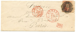 BELGIQUE -  MEDAILLON N°8 (LD) P104 ST HUBERT SUR LETTRE SANS CORRESPONDANCE POUR PARIS, 1857 - 1851-1857 Medaillen (6/8)