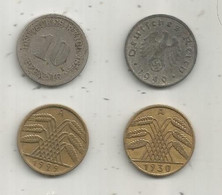 Monnaie , Allemagne , 10 Pfennig , 1871 ,1929 , 1930 ,1940, LOT DE 4 MONNAIES - Sonstige & Ohne Zuordnung