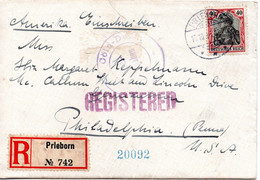 59919 - Deutsches Reich - 1915 - 40Pfg Germania EF A R-Bf PRIEBORN -> PHILADELPHIA, PA (USA), M Dt Zensustpl COELN-DEUTZ - Briefe U. Dokumente