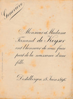 ADEL NOBLESSE -MAD & Mr FERNAND DE KEYSER - DESTELBERGEN 18 JUIN 1896 - Naissance & Baptême