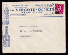 37/032 - BRASSERIE Belgique - Enveloppe Illustrée Brasserie De Zwaan à LAUWE - TP Moins 10 % LAUWE 1946 - Biere
