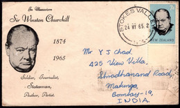 NEW ZEALAND 1965 First Day Cover FDC Sir Winston Churchill Posted To India (**) Inde Indien - Briefe U. Dokumente