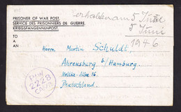 37/038 --  Collection OVERIJSE - Cachet Du Camp Pour Prisonniers Allemands POW 2228 TERLAENEN S/ Formule Pour HAMBURG - Oorlog 40-45 (Brieven En Documenten)