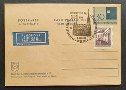 Liechtenstein 1965, Antwort Postkarte FDC Vaduz, WIEN Wipa Sonderstempel - Brieven En Documenten