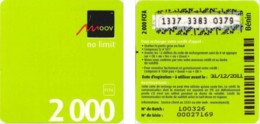 Recharge GSM - Bénin - Moov - No Limit 2000 Verte Carrée, Exp. 31/12/2011 - Benin