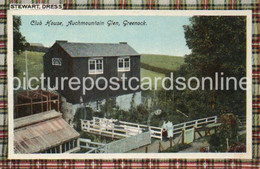 GREENOCK CLUB HOUSE AUCHMOUNTAIN GLEN OLD COLOUR TARTAN BORDERED POSTCARD STEWART DRESS SCOTLAND - Renfrewshire