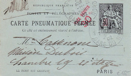 FRANKREICH 1902 - Carte Pneumatique Fermee Mit 50 F? Telegraphe Ganzsache Gel.v.Paris > ? .. - Cartas & Documentos