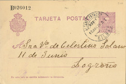 1926  , VIZCAYA   , E.P. 57 CIRCULADO A LOGROÑO , MAT. " ALCANCE ESTACIÓN / NORTE / BILBAO " , LLEGADA AL DORSO - 1850-1931