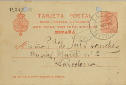 1918 , SEVILLA  , E.P. 53 CIRCULADO , ÉCIJA - BARCELONA - 1850-1931