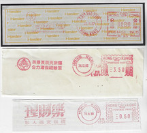 Hong Kong 1987 / 1993 - 3 Different Fragment Cover Meter Stamp With Slogan - Lettres & Documents